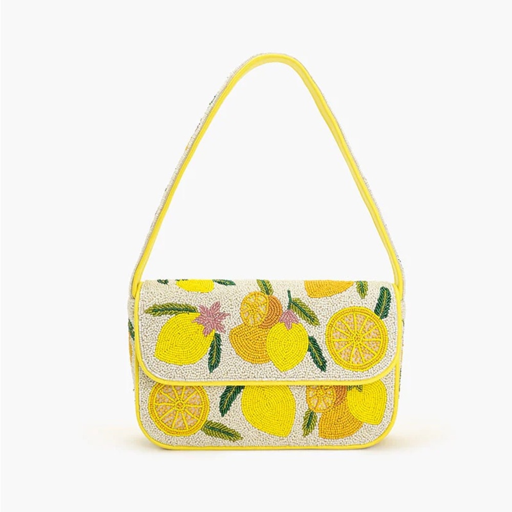 Lemon Patterned Yellow and White Shoulder Bag -America and Beyond brand new!